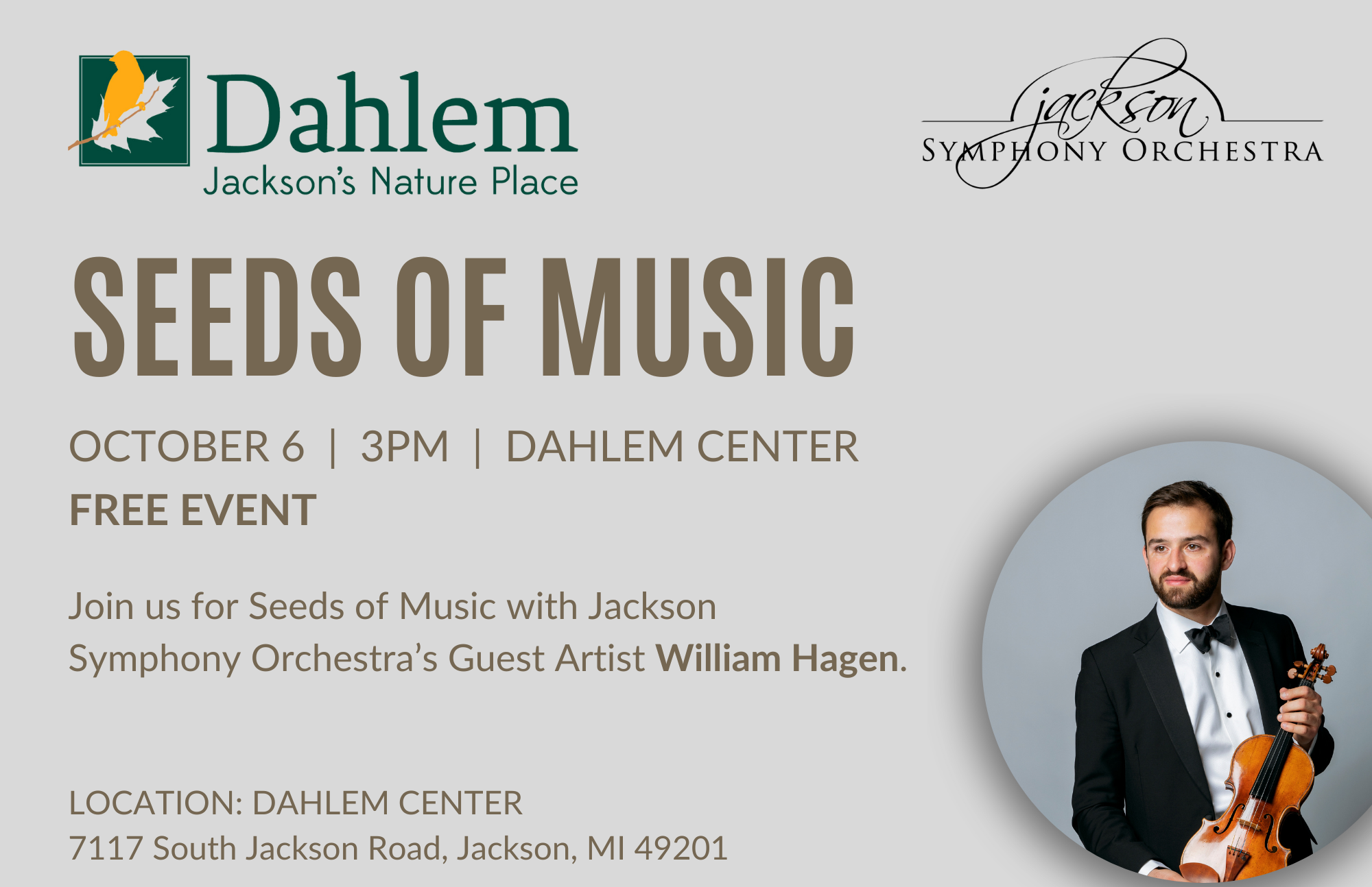 Seeds of Music, October 6, 3 PM, Dahlem Center, Free Event